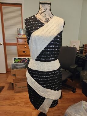 BCBGMaxAzria Black and White Lace Sheath Dress